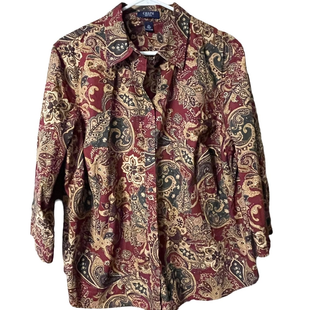 Chaps Womens Paisley and Floral Button Down Tunic Size 2X